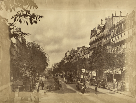 Antique photograph, Boulevard Montmartre, Paris, France, 19th Century c. 1870s
