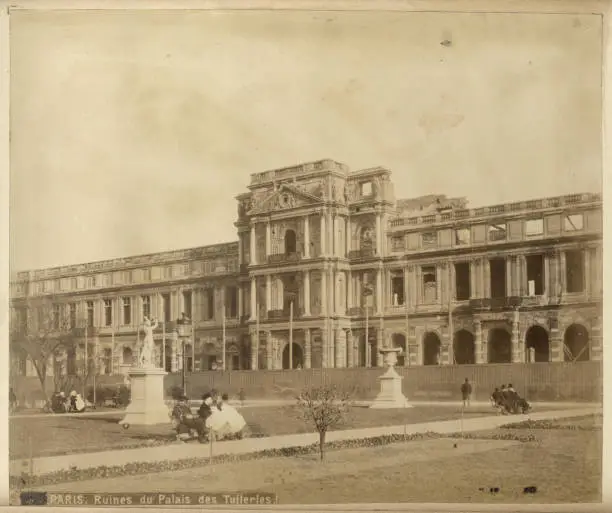 Antique photograph, Ruins of the Tuileries Palace, Palais des Tuileries, Paris, France, 19th Century c. 1880s