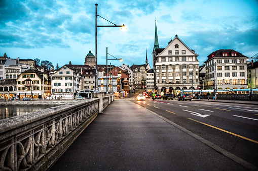 Bridge Over Limmat River Bridge And City Center Buildings, Switzerland