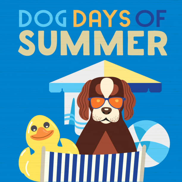 夏の漫画のベクターポスターの犬の日 - relaxation vacations heat sunglasses点のイラスト素材／クリップアート素材／マンガ素材／アイコン素材