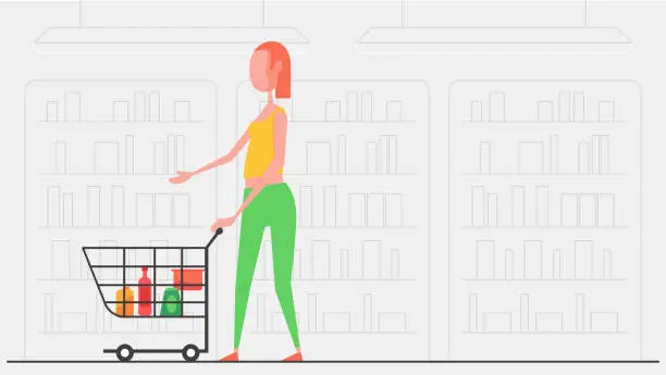 Vector illustration of Woman shopping in supermarket