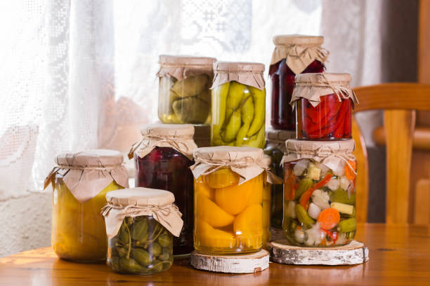 istock Homemade preserved, fermented food, pickled, marinated vegetables, fruit compote 1325788691