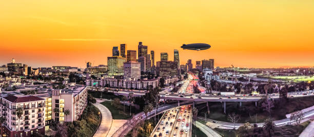 istock Los Angeles skyline sunset view 1325793099