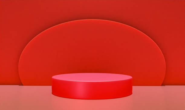 istock Scene with red color podium for mock up presentation in minimalism style with copy space, 3d render abstract background design 1325795082