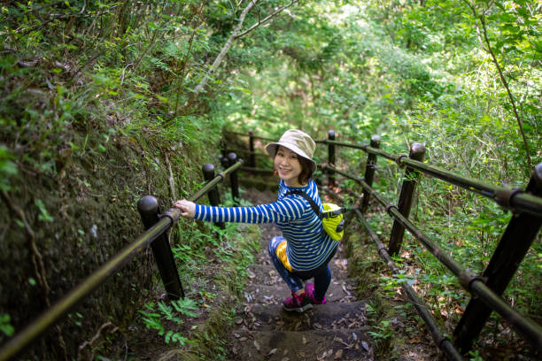 istock Young woman looking over shoulder during walking down the mountain 1325798779