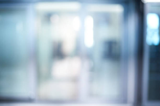 blurry image of glass sliding doors in a private home stock photo