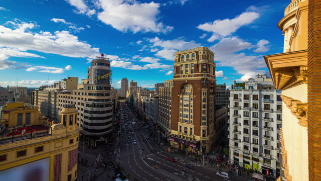 Madrid city Gran Via in Timelapse Spain