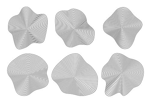 Abstract distorted lines. Vector tree rings set