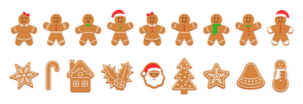 ilustraciones, imágenes clip art, dibujos animados e iconos de stock de galletas de pan de jengibre de navidad. linda pastelería de navidad. ilustración vectorial. - tarta de jengibre