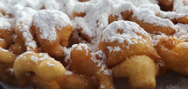 Funnel cake with powdered sugar stock photo