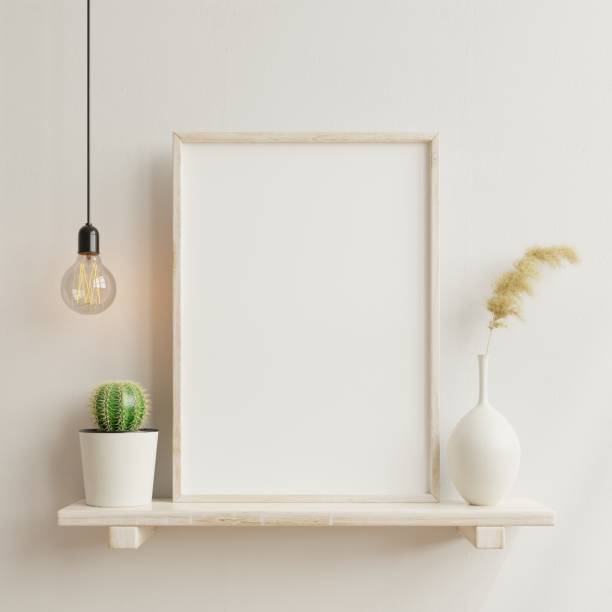 istock Interior poster mockup with vertical wooden frame in home interior background with vase. 1325824563