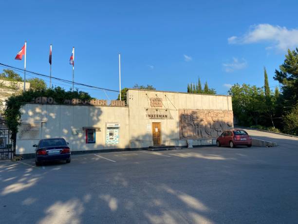 Urban landscape with a view of the Inkerman winery building Inkerman, Crimea-June 14, 2021: Urban landscape with a view of the Inkerman winery building inkerman stock pictures, royalty-free photos & images