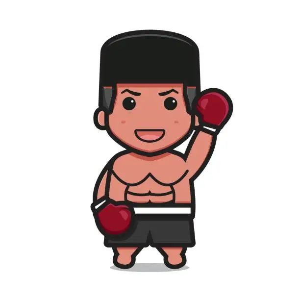 Vector illustration of Cute boxer character with winner pose cartoon vector icon illustration.