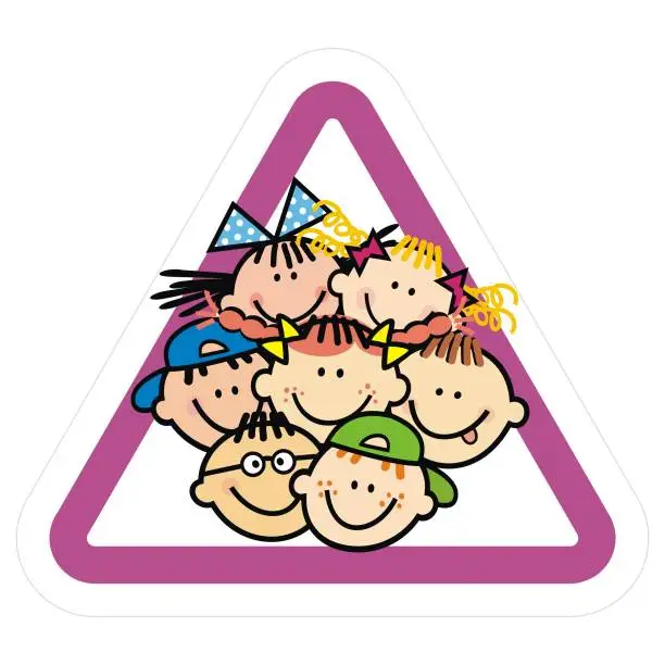 Vector illustration of Group of kids at frame, label, eps.