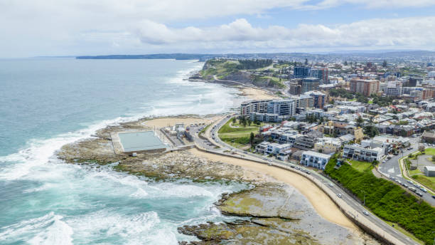 istock Aerial view of the Mereweather Ocean Baths during low tide. 1325836051