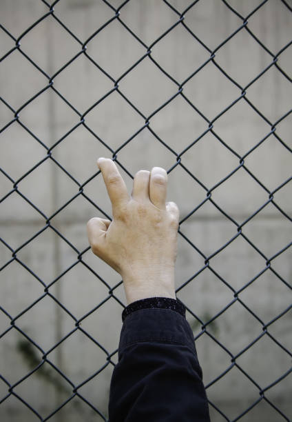 istock Woman's hand on a metal fence 1325837546