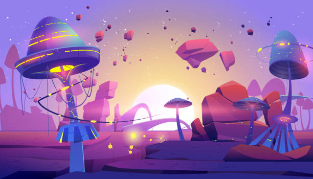 istock Alien planet landscape with fantasy mushroom trees 1325838040