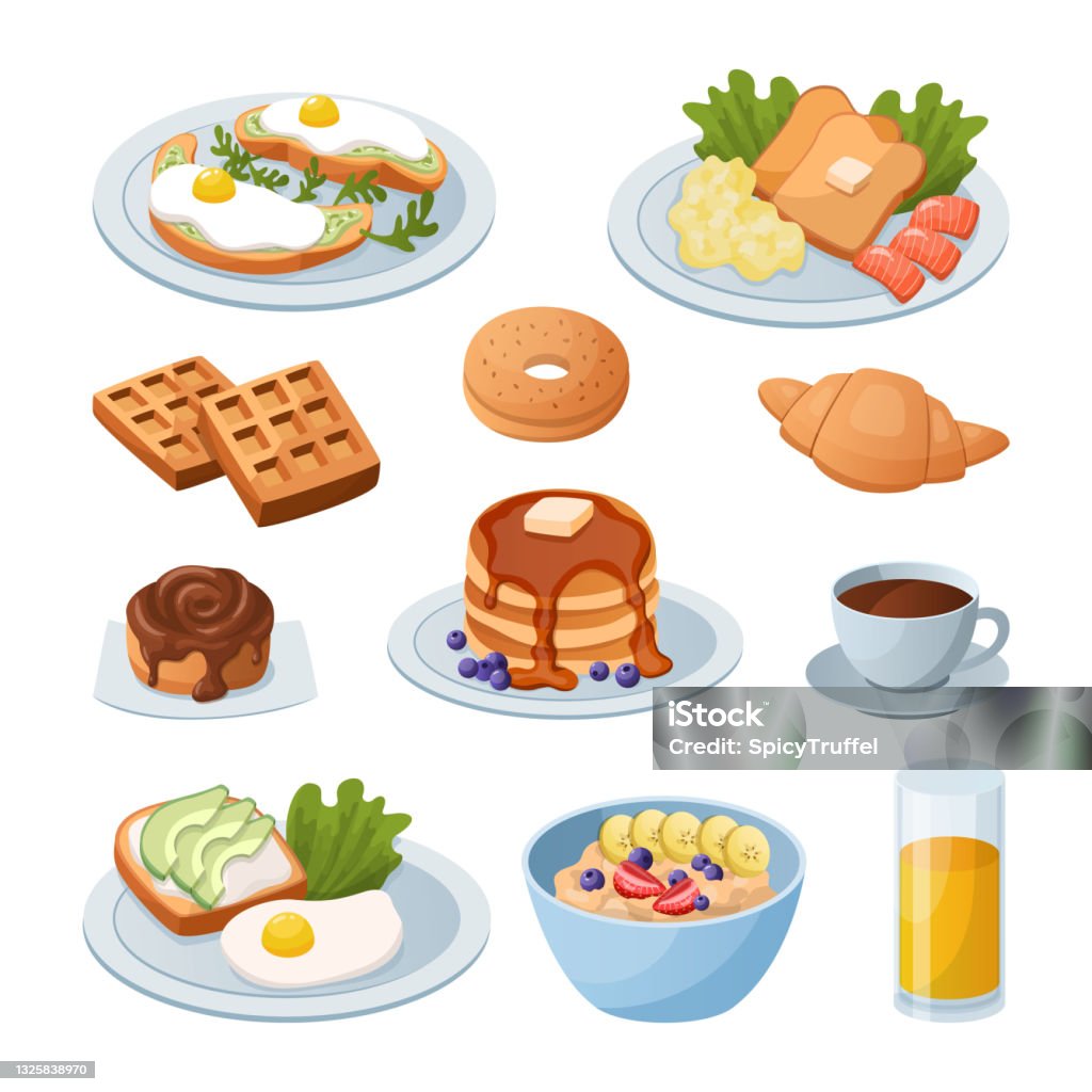 Ilustración de Comida De La Mañana Comidas De Desayuno De Dibujos Animados Vaso De Zumo Y Tostadas Con Huevos Revueltos Taza Llena De Café O Tazón De Gachas Croissant Y Panqueques Vector Ilustración de Comida De La Mañana Comidas De Desayuno De Dibujos Animados Vaso De Zumo Y Tostadas Con Huevos Revueltos Taza Llena De Café O Tazón De Gachas Croissant Y Panqueques Vector
