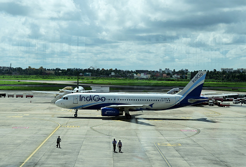 Jeju Island, South Korea- January 3, 2013: Jeju Island is a famous travelling island for leisure vacation and the most popular destination in South Korea. Here is a Boeing 737 airplane of Korean Air in Jeju International Airport.