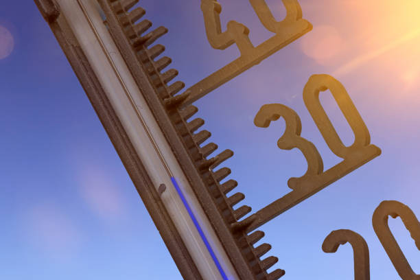 Symbol image: Thermometer in front of blue sky shows warm temperatures