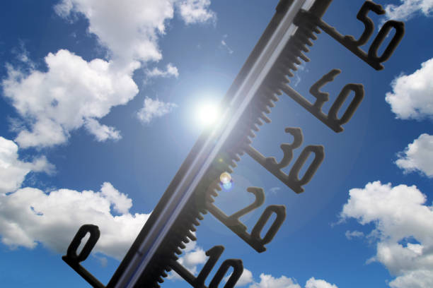 istock Symbol image: Thermometer in front of blue sky shows warm temperatures 1325847032