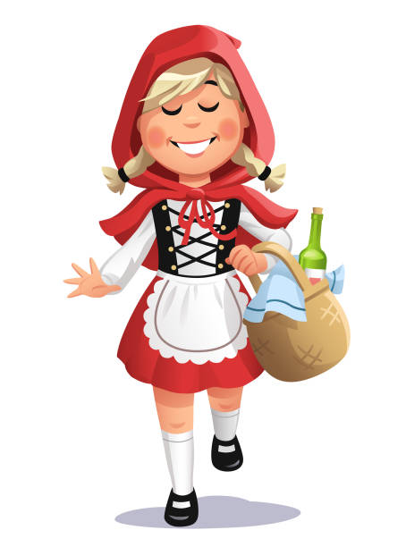 ilustrações de stock, clip art, desenhos animados e ícones de little red riding hood - blond hair carrying little girls small