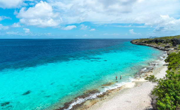 caribbean: dream beach - vacations couple travel destinations snorkeling imagens e fotografias de stock