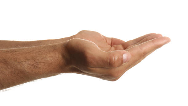 istock Man holding something on white background, closeup 1325853962