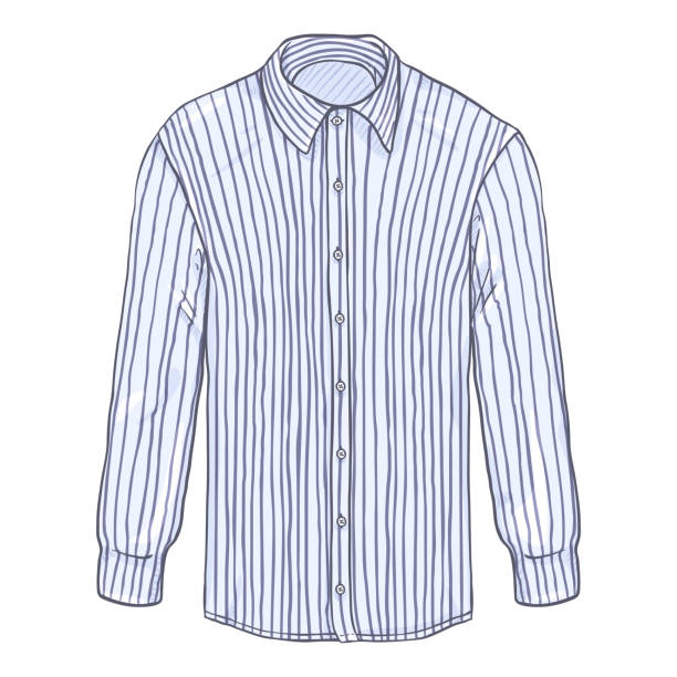 istock Vector Cartoon Long Sleeve Purple and White Striped Men Shirt 1325854855