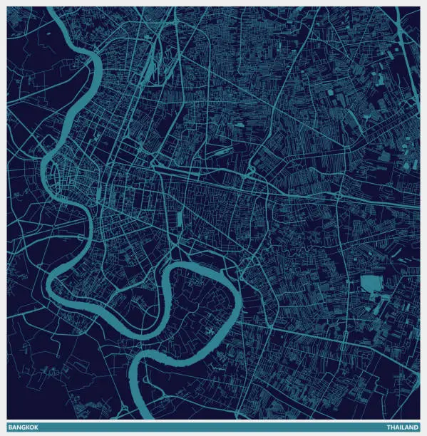 Vector illustration of art illustration style map,Bangkok city,Thailand