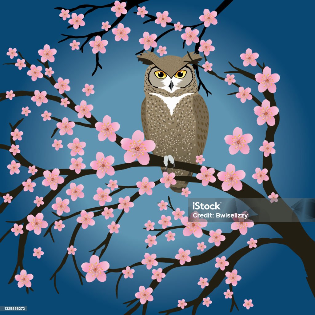 Ilustración de Gran Búho En Un Árbol En Flor y más Vectores Libres de  Derechos de Búho - Búho, Animal, Arte - iStock
