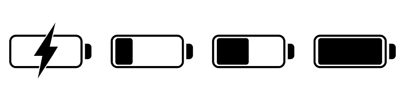 Battery icons set of black color on isolated background. Battery charge icon. Battery set for your design. Vector EPS 10
