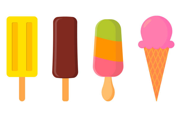 stockillustraties, clipart, cartoons en iconen met set of four different size vector ice creams.vector illustration isolated on white background. - dropped ice cream