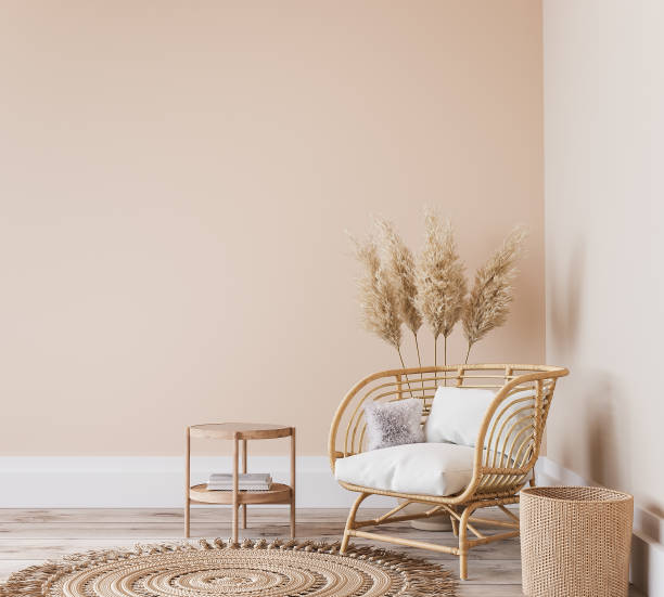 istock Bright Scandinavian living room design, frame mockup in minimal interior background 1325864545