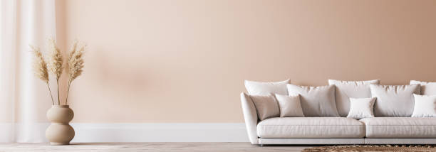 istock Bright Scandinavian living room design, frame mockup in minimal interior background 1325864570