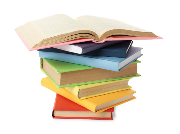 istock Many colorful hardcover books on white background 1325864579