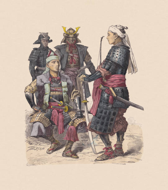 19th Century, Asian Costumes, Japan: Military Uniforms and Armor. Hand colored wood engraving, published ca. 1880.