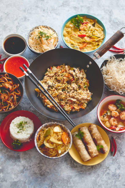 istock Asian oriental food composition in colorful dishware 1325865719