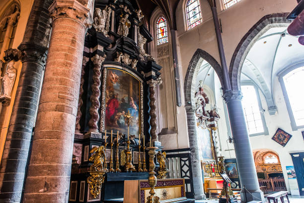 bruges, belgium, august 10, 2014 : Altar of the lateral chapel in sint jakobskerk church in Bruges