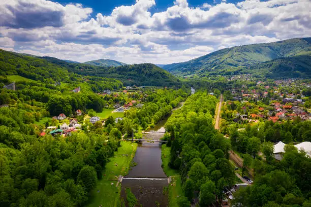 Scenery of the Vistula river in Ustron on the hills of the Silesian Beskids. Poland