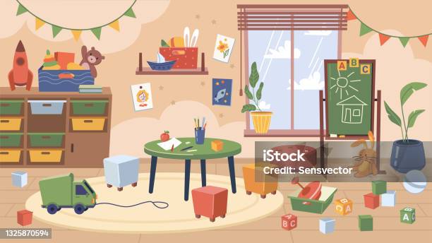 Furniture And Toys In Kindergarten Classroom Interior Design Of  Contemporary Room For Kids Chalkboard With Drawings
