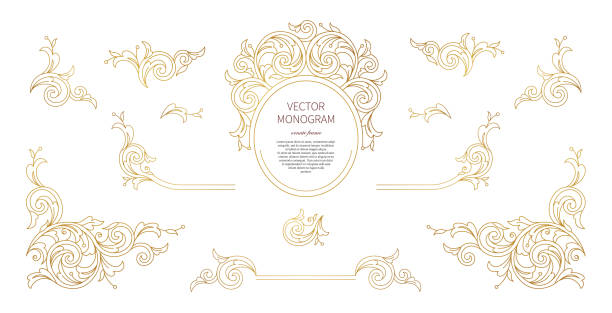 vektor floral gold dekoration, rahmen, vignetten. arabische und östliche motive. ornamentale illustration. - arabeske stock-grafiken, -clipart, -cartoons und -symbole