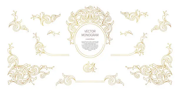 Vector illustration of Vector floral gold decoration, frame, vignettes. Arabic and Eastern motifs. Ornamental illustration.