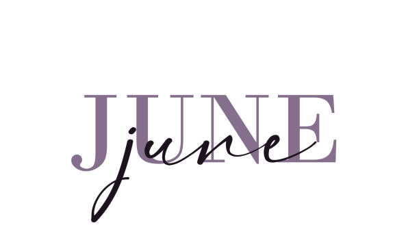 Hello June card. One line. Lettering poster with text. Vector EPS 10. Isolated on white background Hello June card. One line. Lettering poster with text. Vector EPS 10. Isolated on white background. june stock illustrations