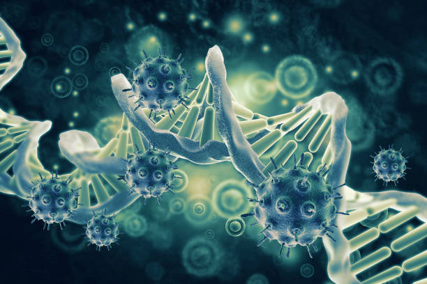 istock Virus cells attacking a DNA strand. 3d illustration 1325873691
