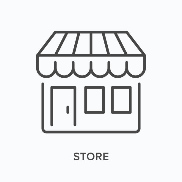 Store flat line icon. Vector outline illustration of little shop with awning. Black thin linear pictogram for small retail business Store flat line icon. Vector outline illustration of little shop with awning. Black thin linear pictogram for small retail business. small business stock illustrations