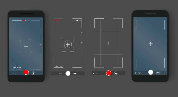 Phone camera video and photo screen settings. Digital camera interface. A set of templates for a smartphone. Dark background. Vector realistic illustration. Phone camera video and photo screen settings. Digital camera interface. A set of templates for a smartphone. Dark background. Vector realistic illustration. filming stock illustrations