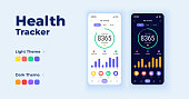 Health tracker cartoon smartphone interface vector templates set