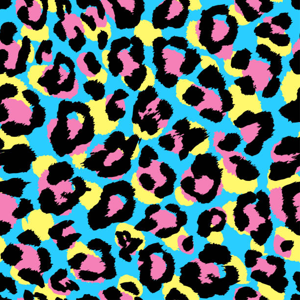 seamless pattern leopard skin texture with spots in CMYK colors seamless pattern of leopard skin texture, vector repeating background with cheetah spots, multicolored speckled animal print, CMYK typographic shades animal pattern stock illustrations