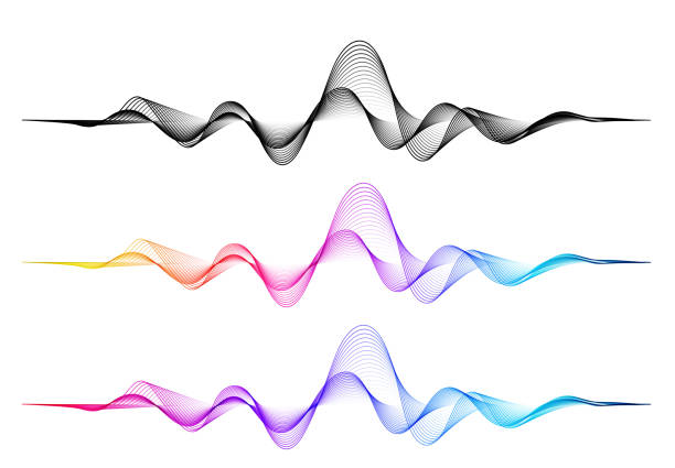 ilustraciones, imágenes clip art, dibujos animados e iconos de stock de fondo vectorial con onda de mezcla abstracta de color - ondas de sonido